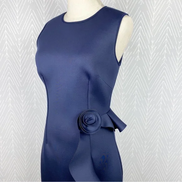 NERO by Jatin Varma Navy Blue Scuba Ruffle Cocktail Dress. - Picture 2 of 13